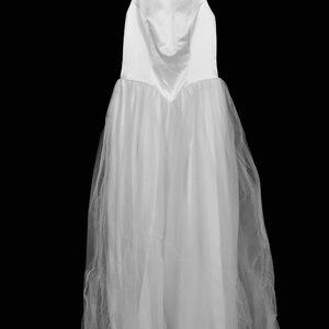 White Satin and Tulle Sleeveless Wedding Gown